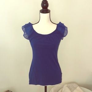 Blue blouse with ruffled sleeves